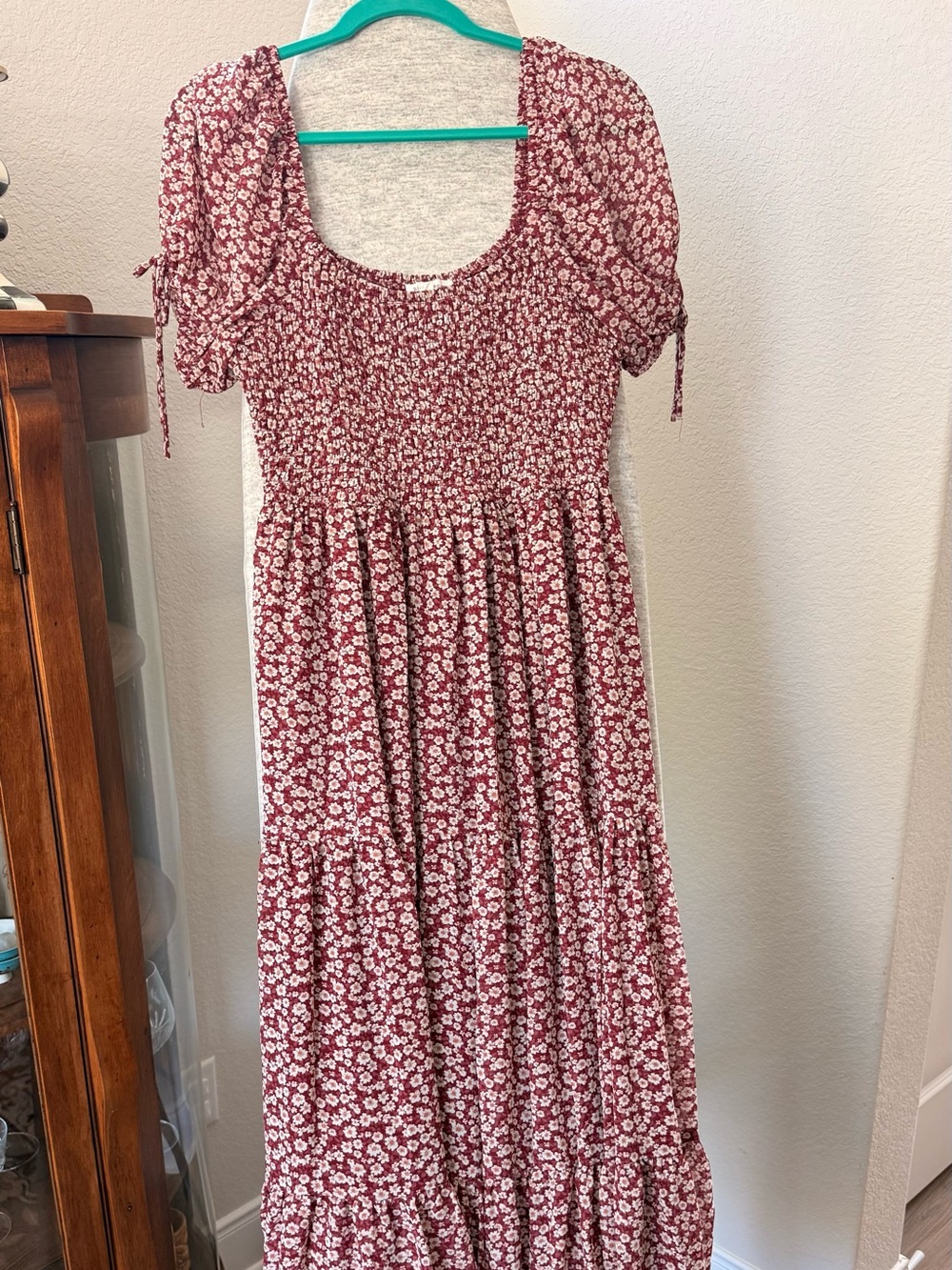 Blu Pepper Floral Smocked Maxi Dress in Burgundy
